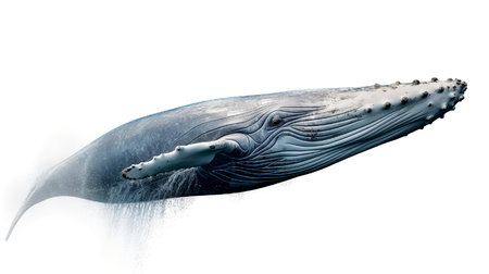 Photo of a whale on white backgroundの素材