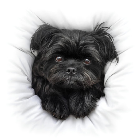 Portrait of Affenpinscher lying on bedの素材