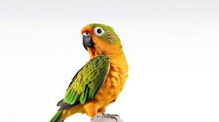 Photo of a conure bird on white backgroundの素材