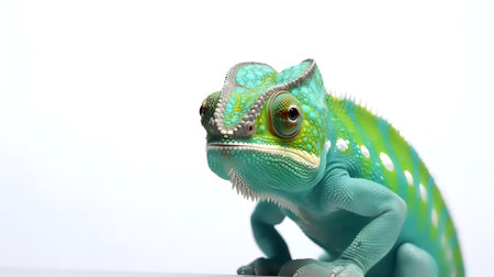 Photo of a chameleon on white backgroundの素材