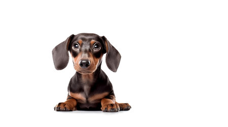 Photo of a dachshund on white backgroundの素材