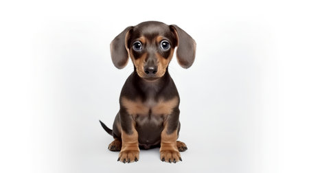 Photo of a dachshund on white backgroundの素材