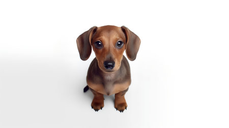 Photo of a dachshund on white backgroundの素材