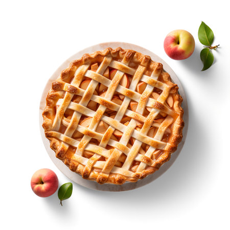 Apple pie on plate isolated on white backgroundの素材