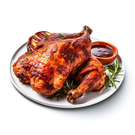 BBQ Chicken on plate isolated on white backgroundの素材