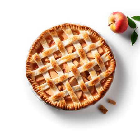 Apple pie on plate isolated on white backgroundの素材
