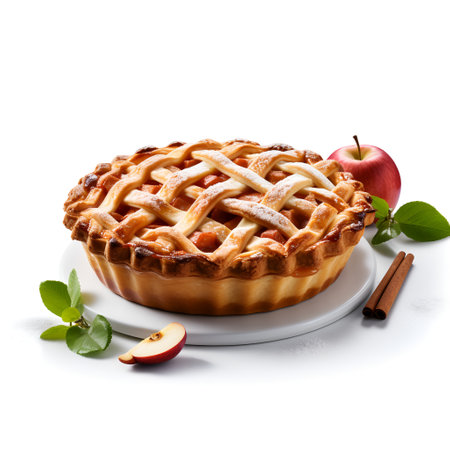 Apple pie on plate isolated on white backgroundの素材