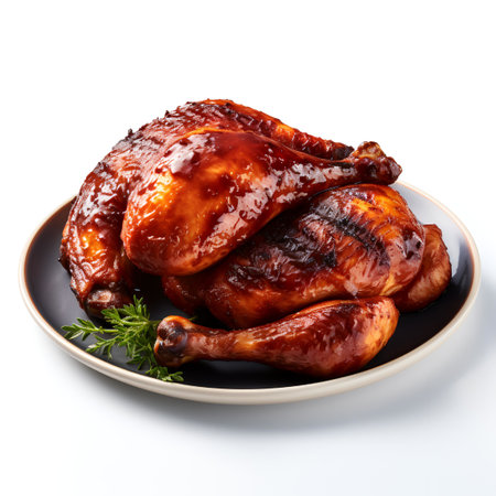 BBQ Chicken on plate isolated on white backgroundの素材