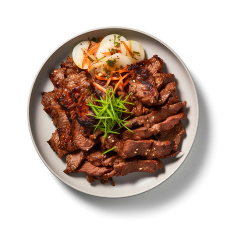 Bulgogi on plate isolated on white backgroundの素材