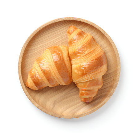 Croissant on plate isolated on white backgroundの素材