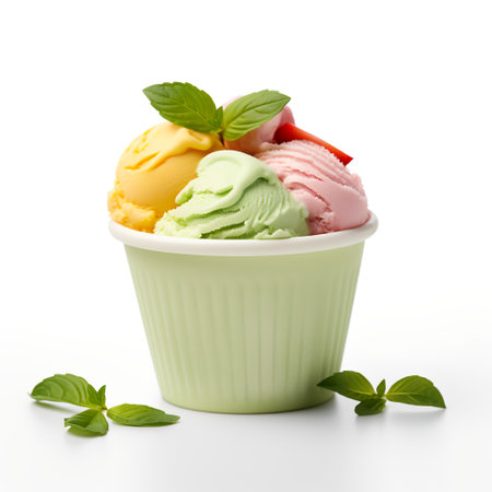 Gelato on cup isolated on white backgroundの素材