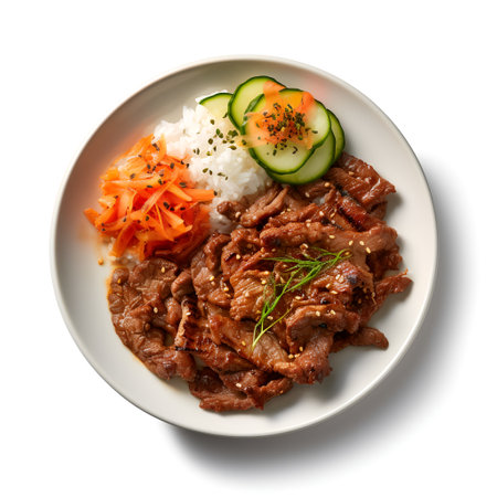Bulgogi on plate isolated on white backgroundの素材