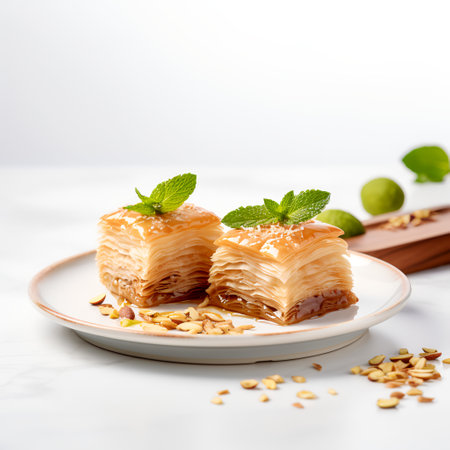 Baklava on plate isolated on white backgroundの素材