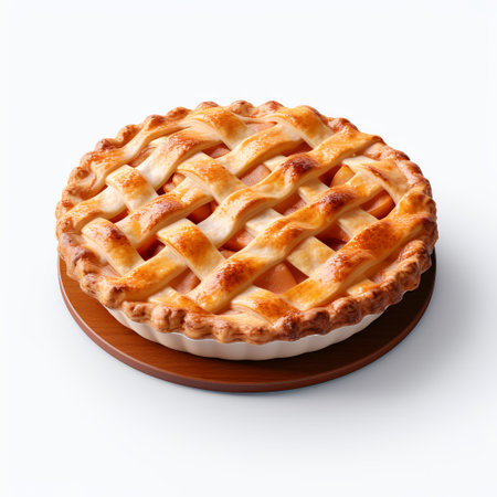 Apple pie on plate isolated on white backgroundの素材