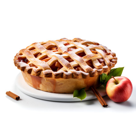 Apple pie on plate isolated on white backgroundの素材