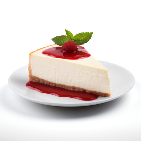 Cheesecake on plate isolated on white backgroundの素材