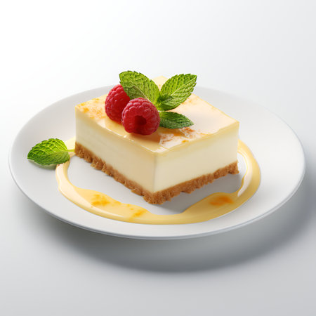 Cheesecake on plate isolated on white backgroundの素材