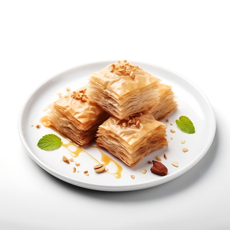 Baklava on plate isolated on white backgroundの素材
