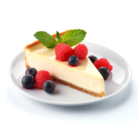 Cheesecake on plate isolated on white backgroundの素材