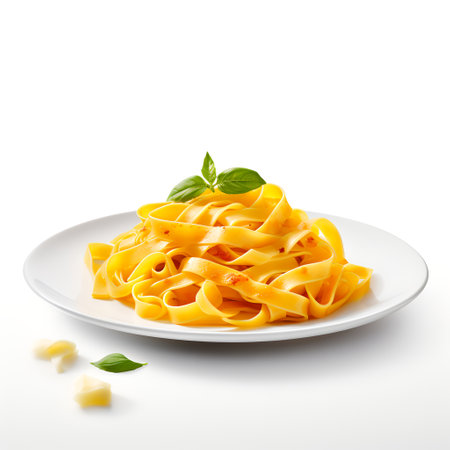 Fettuccine on plate  isolated on white backgroundの素材