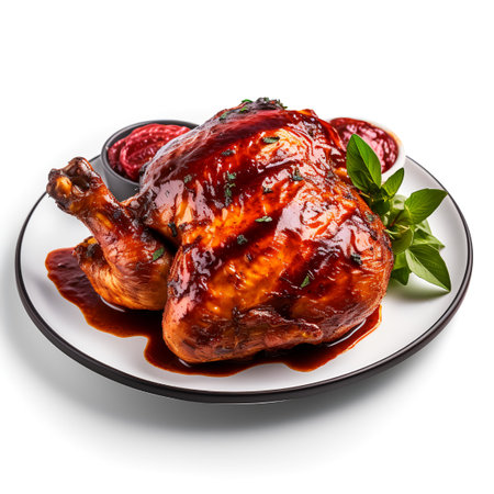 BBQ Chicken on plate isolated on white backgroundの素材