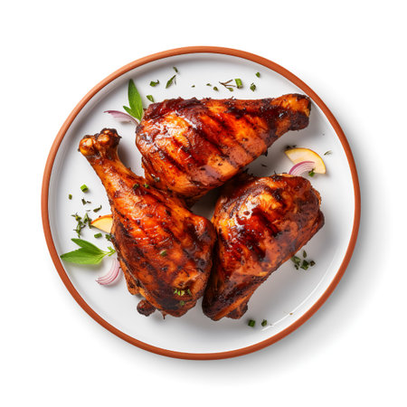 BBQ Chicken on plate isolated on white backgroundの素材