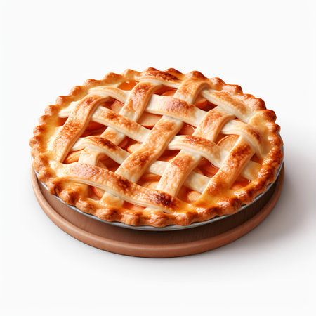 Apple pie on plate isolated on white backgroundの素材