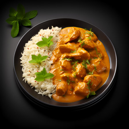 Curry on plate isolated on dark backgroundの素材