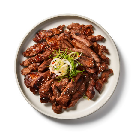 Bulgogi on plate isolated on white backgroundの素材