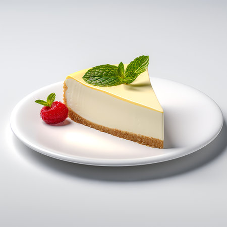Cheesecake on plate isolated on white backgroundの素材