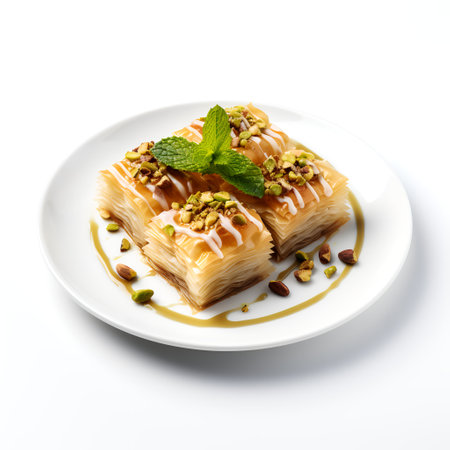 Baklava on plate isolated on white backgroundの素材