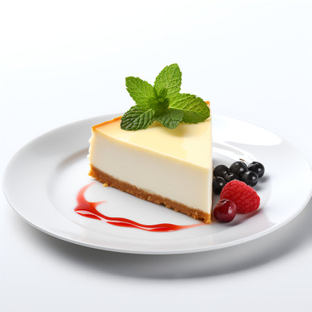 Cheesecake on plate isolated on white backgroundの素材