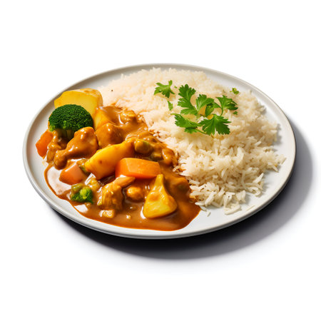 Curry on plate isolated on white backgroundの素材