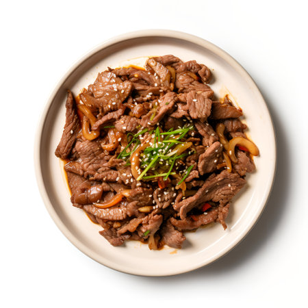Bulgogi on plate isolated on white backgroundの素材