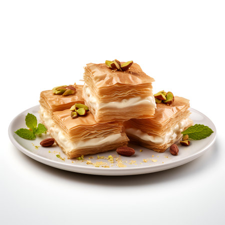 Baklava on plate isolated on white backgroundの素材