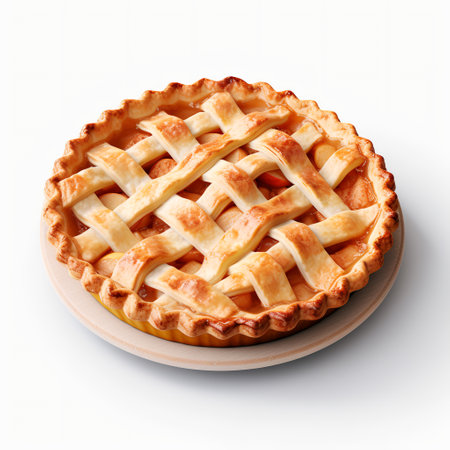 Apple pie on plate isolated on white backgroundの素材