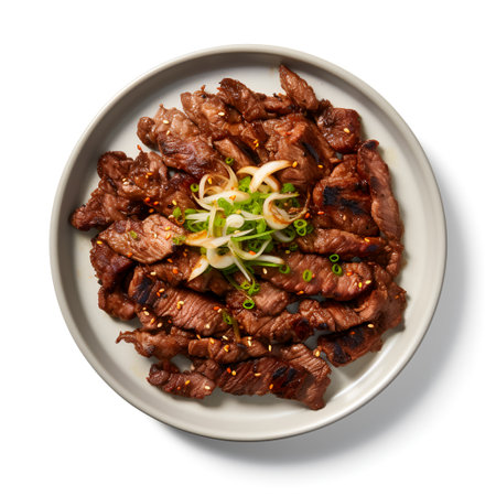 Bulgogi on plate isolated on white backgroundの素材