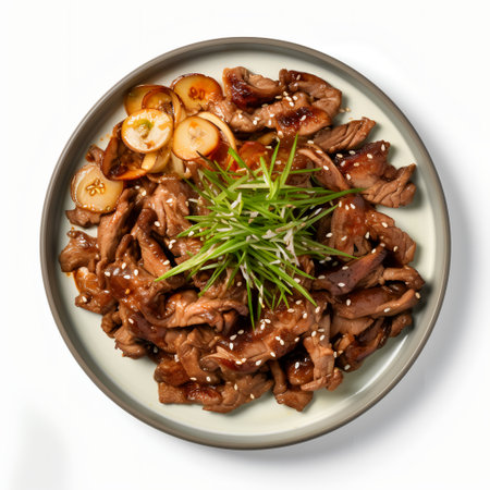 Bulgogi on plate isolated on white backgroundの素材