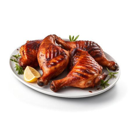 BBQ Chicken on plate isolated on white backgroundの素材