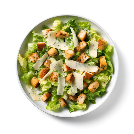 Caesar Salad on plate isolated on white backgroundの素材