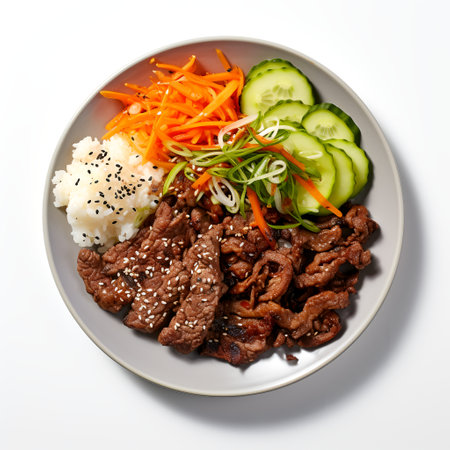 Bulgogi on plate isolated on white backgroundの素材