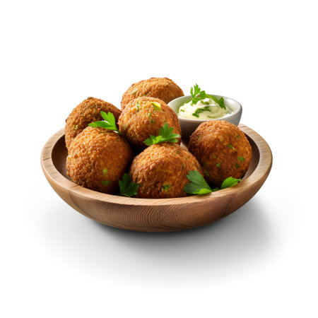 Falafel on wooden isolated on white backgroundの素材