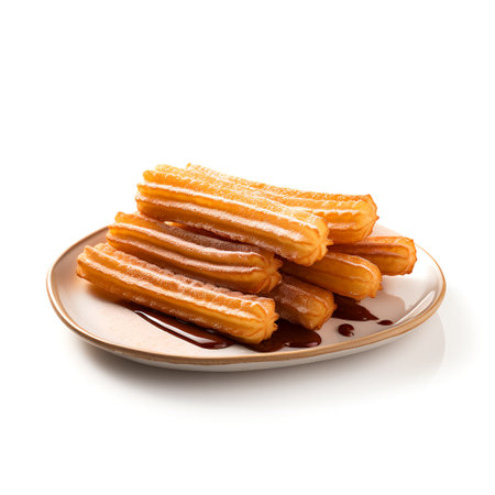 Churros on plate isolated on white backgroundの素材