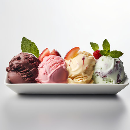 Gelato on plate isolated on white backgroundの素材