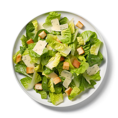 Caesar Salad on plate isolated on white backgroundの素材