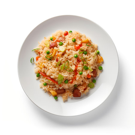 Fried Rice on plate  isolated on white backgroundの素材