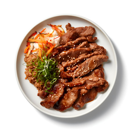 Bulgogi on plate isolated on white backgroundの素材