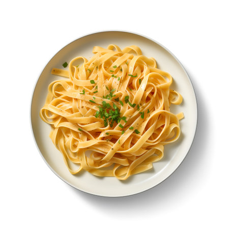 Fettuccine on plate  isolated on white backgroundの素材