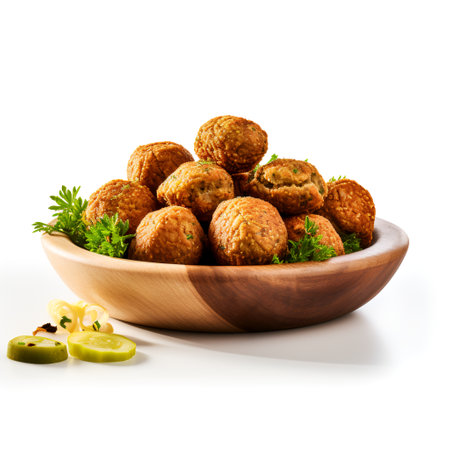 Falafel on wooden isolated on white backgroundの素材