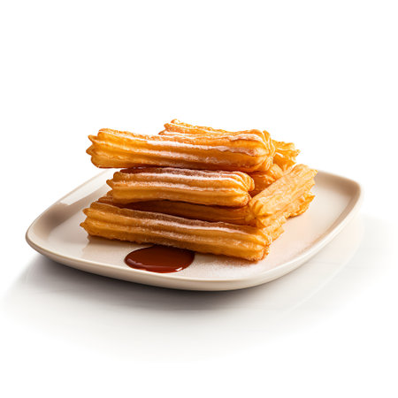 Churros on plate isolated on white backgroundの素材